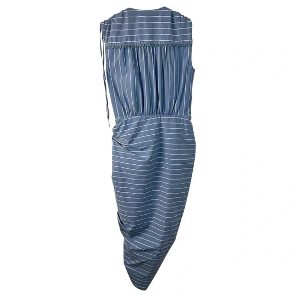 NWT Veronica Beard Teagan Stripe Ruched V-Neck Midi Dress Blue Size 6 Side Slit - Picture 10 of 16
